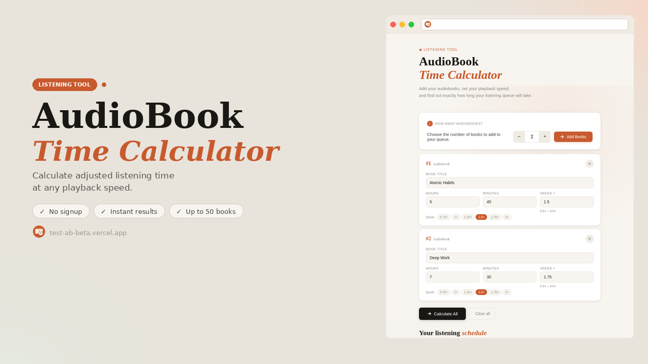 Audiobook Time Calculator